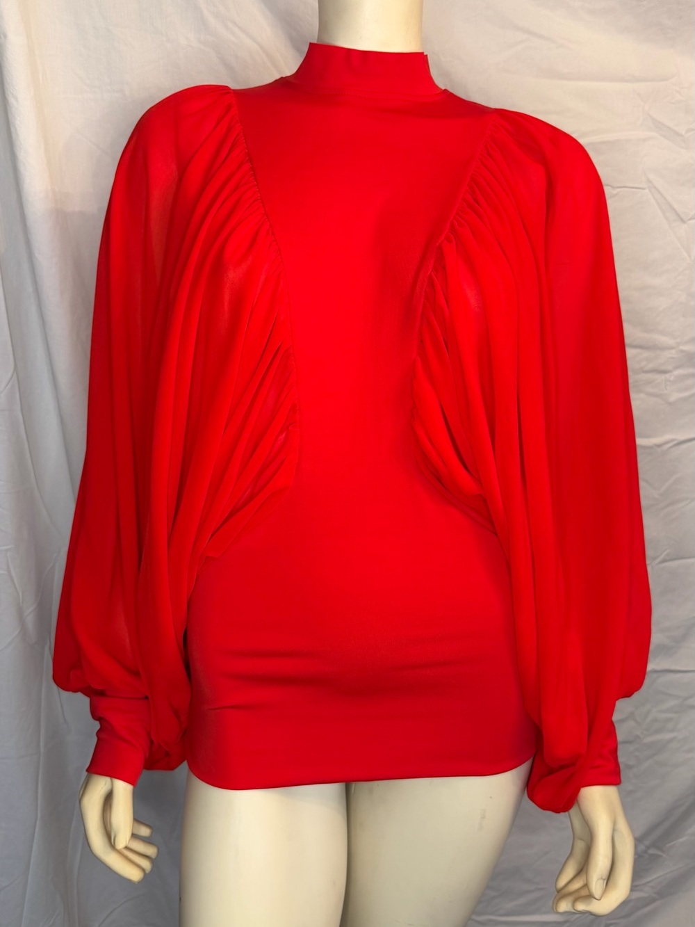 Mock Neck Red Balloon Sleeve Top